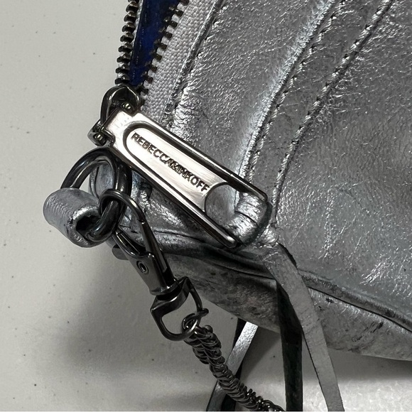 REBECCA Minkoff Mini Mac Metallic Silver Distressed Leather Chain Crossbody Bag - Picture 11 of 16